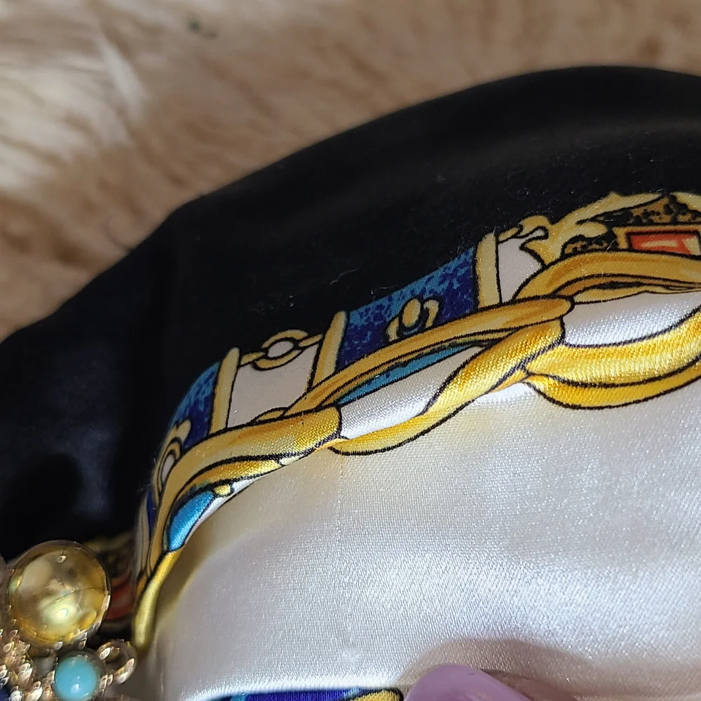 Cache Strapless Baroque-Print Satin Tank Top in Black, Gold, Blue, and White - Picture 11 of 11